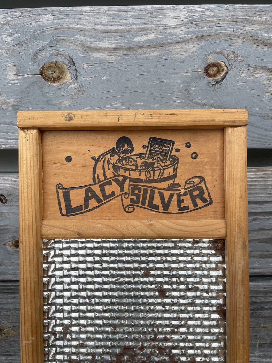 Vintage Lacy Silver Wash Board Cabinet by Columbus Wash Board Co