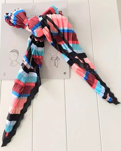 Ladies Zara Multicoloured Pleated Neck Scarf/Bandana With Stripes BNWT LAST ONE