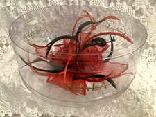 Scalia Red  Black Fascinator Mesh with Feathers NWOT with Box