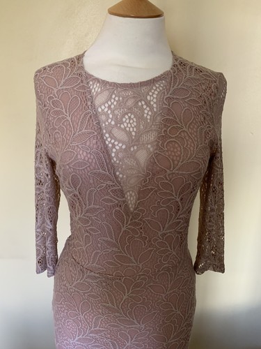 Miss Selfridge Dusty Pink Bodycon Lace Dress Size 10 - Picture 2 of 4