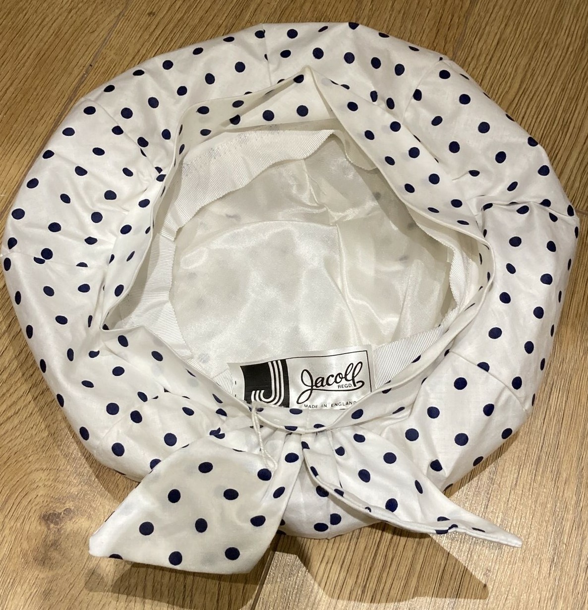 1960s Navy/White Spotted "Jacoll" Hat, Made in England, in Original Bag 8