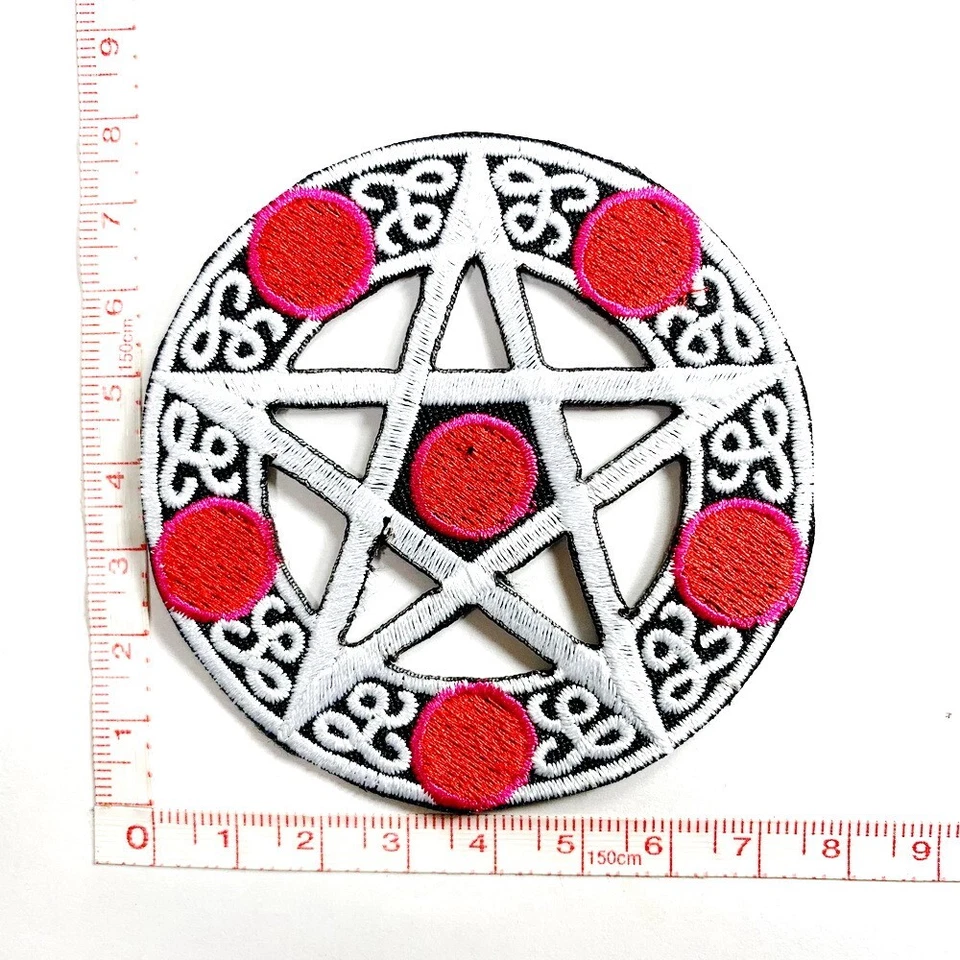 Red Circle Star patch Satan Symbol Emblem for DIY Iron on Clothes Jacket Jeans - Image 3 of 4