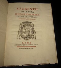 1778 Lorenzo Potenza episcopi Arianensis Epistola pastoralis... Ariano  Irpino.