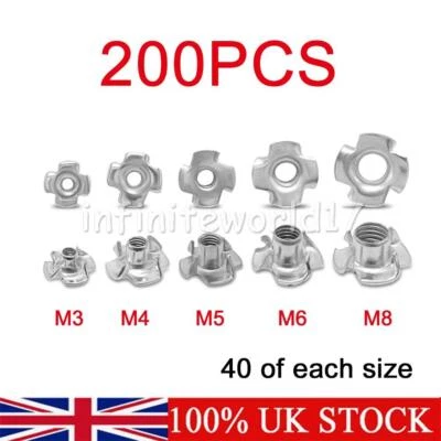 INFINITEWORLD17 FOUR PRONGED T NUTS CAPTIVE THREADED INSERTS FOR WOOD FURNITURE M3 M4 M5 M6 M8