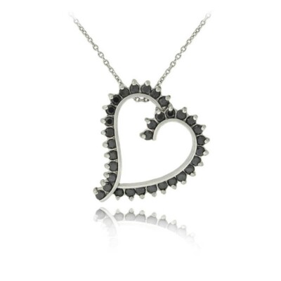925 Silber 1 kt TDW schwarzer Diamant Herz Halskette, 18 Zoll