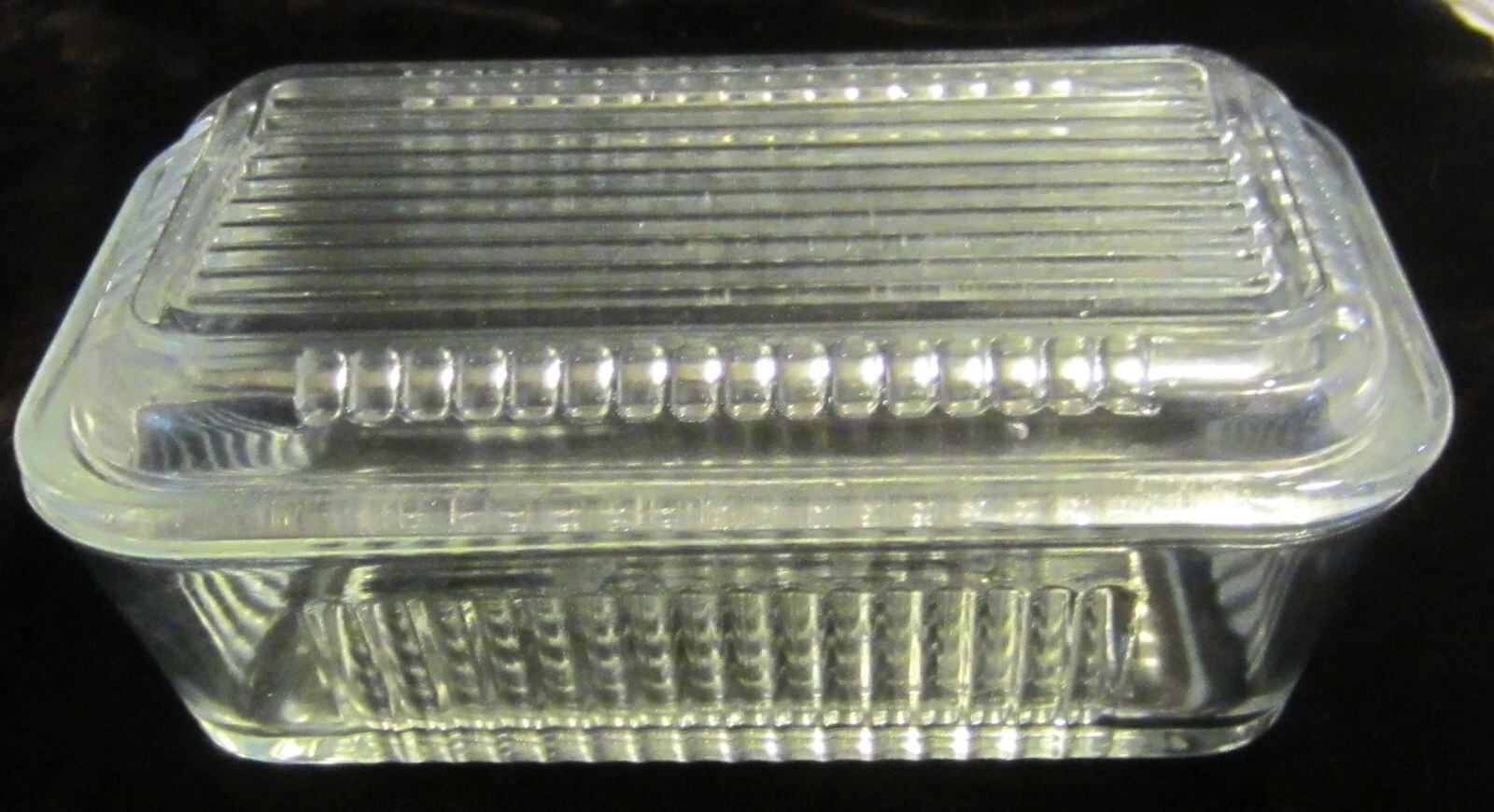 Vintage Pasabahce ribbed clear glass butter dish w/lid