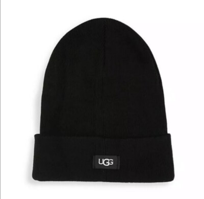 UGG Wool Blend Beanie Hat And Glove Black Knit Cuff One Size  display picture 3