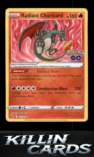 Radiant Charizard 011/078 Pokemon Radiant Rare Pokemon GO Card NM