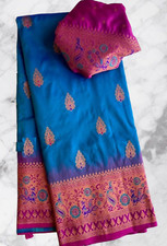 Traditional Meenakari Weave Paithani Silk Saree,Contrast Blouse Saree For Women