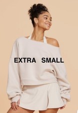 Blogilates Womens Dance Studio Off the Shoulder Sweatshirt-XS-Light Taupe