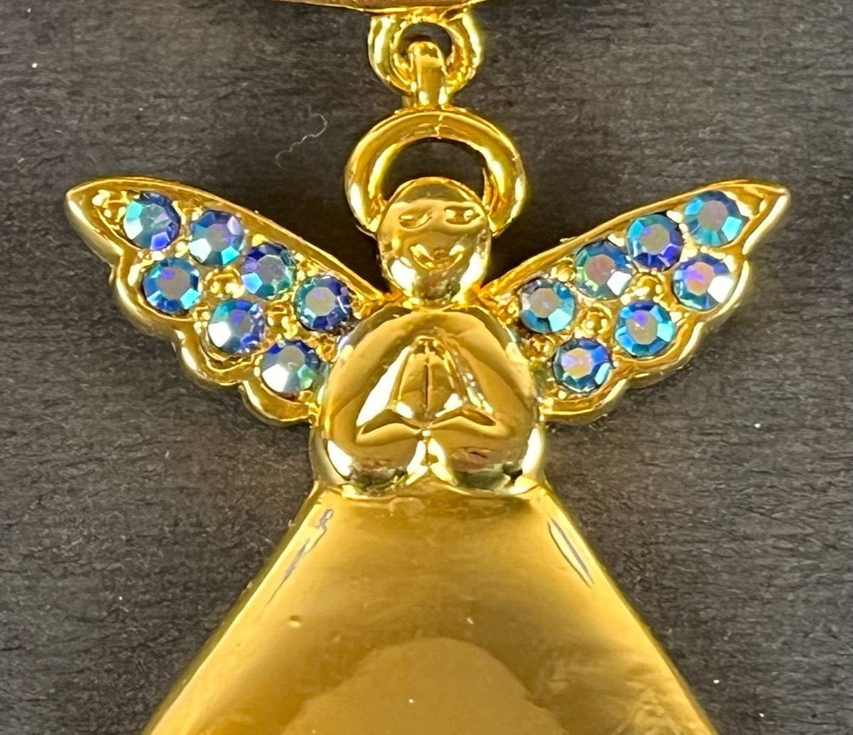 Vintage “Smile” Guardian Angel Brooch Pin Gold Tone w/ Rhinestones