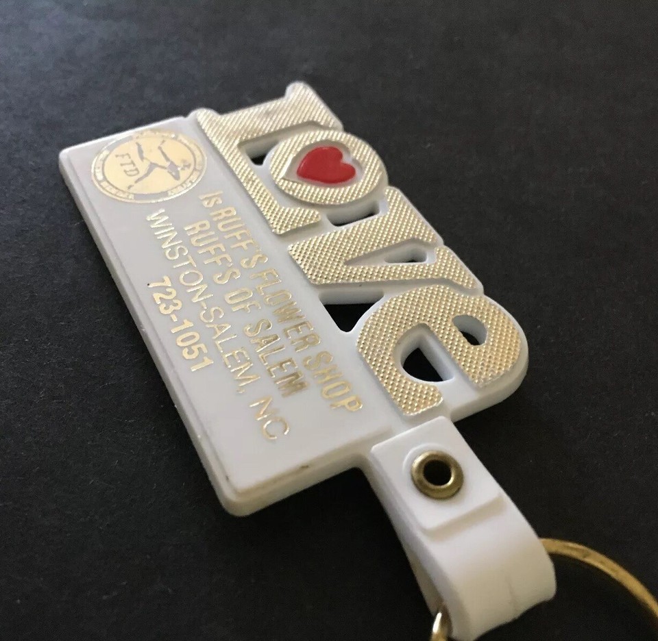 Vintage Keychain RUFF’S FLOWER SHOP FTD Key Ring Fob WINSTONSALEM NC