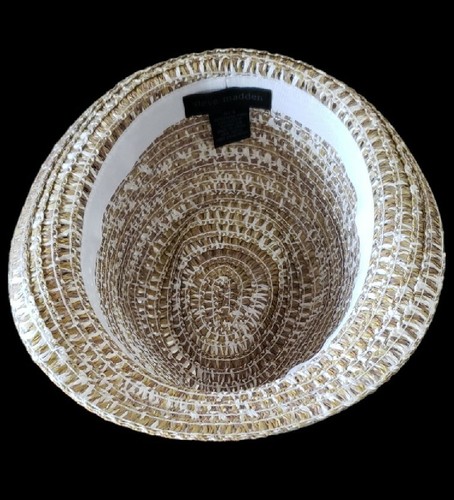 Steve Madden Paper Straw Jute Fedora Hat OS Sun Hat Natural Fibres Suede Braided - Bild 5 von 8