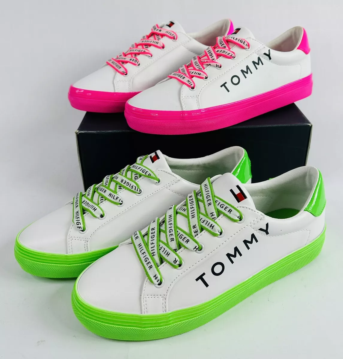 Women s Tommy Hilfiger Foxton 2 Neon Green Pink Sneakers Lot