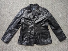 Vintage Gap Womens Leather Blazer Jacket L Black (40) Patina Y2k 1990s