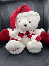 21 Dan Dee White Teddy Christmas Bear Red Santa Hat Mittens Scarf Vtg Plush 04