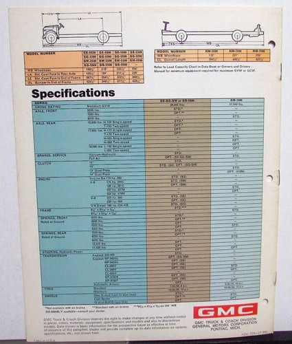 1969 GMC School Bus Chassis Truck Model 5500 & 7500 Sales Brochure Original - Picture 5 of 5