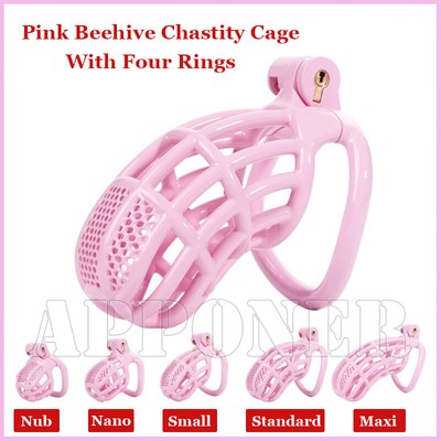 Pink Chastity Cage Male Chastity Restraint Breathable Four Ring Locking Tool