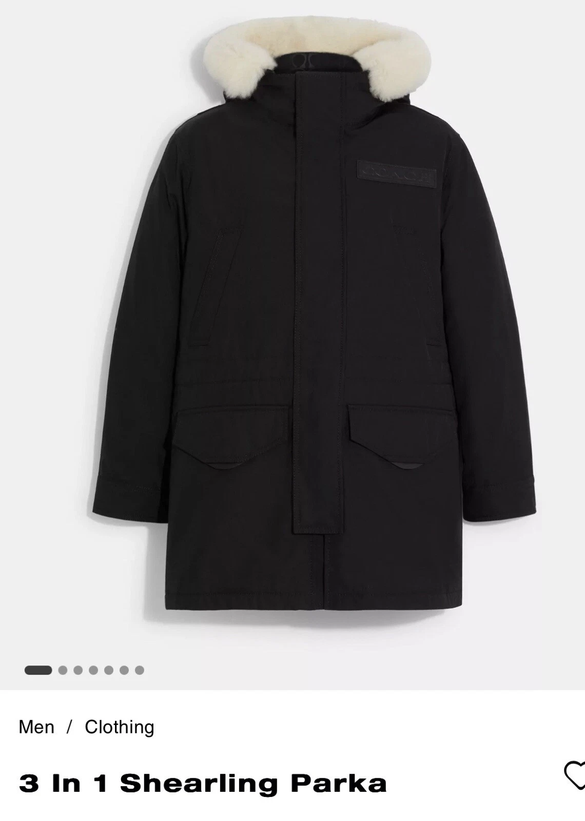 $1250 COACH 3 in 1 parka piumino d'anatra puffer cappuccio shearling nero giacca cappotto piccolo