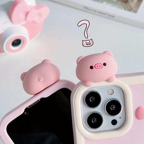 For iPhone 11 12 13 14 15 16 Pro Max Light Pink 3D Pig Soft Silicone Case Covers - Picture 15 of 19