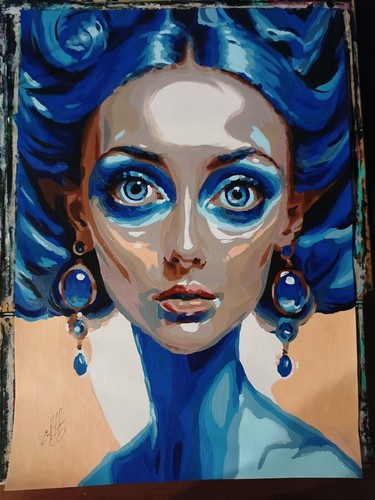 Acrylic Portrait poster Of girl with the blue hair (handmade) - Picture 2 of 3