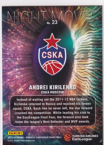 2023-24 Panini Donruss EuroLeague Andrei Kirilenko Night Moves Case Hit SSP - Picture 2 of 2