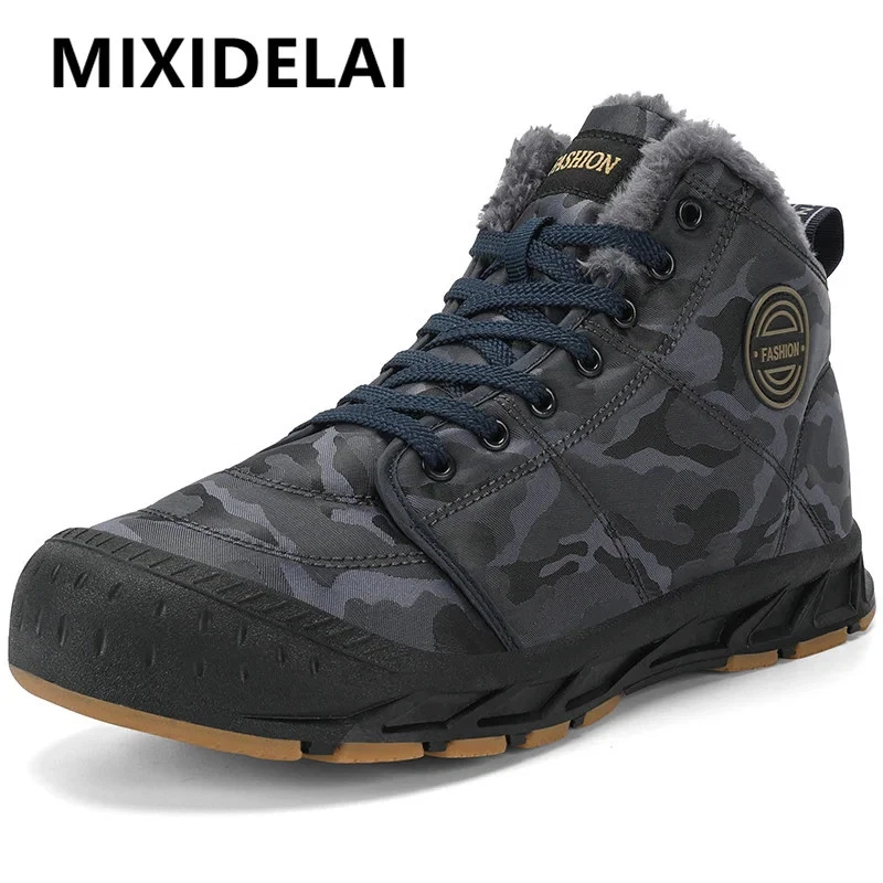 Men Waterproof Ankle Boots, Winter Warm Plush Outdoor Sneakers Work Boots