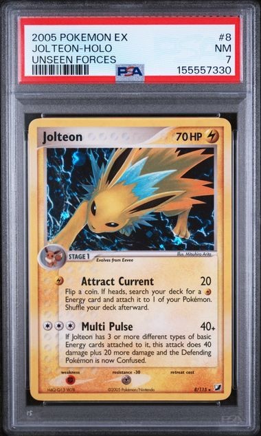 🔥 2005 Pokemon EX Unseen Forces Jolteon Holo #8/115 PSA 7 NM 🔥