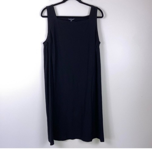 Eileen Fisher Square Neck Washable Crepe ShiftDress Women's Size XL Black - Picture 3 of 9