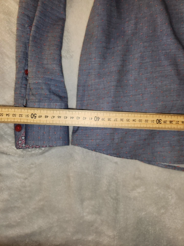 Camisa de vestir para hombre English Laundry pequeña azul patrón de puntos rojos ribete en contraste larga Foto 4 de 4