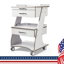 Dental Storage Cabinet Double-Drawer Three-Tier Cart with instrument tray