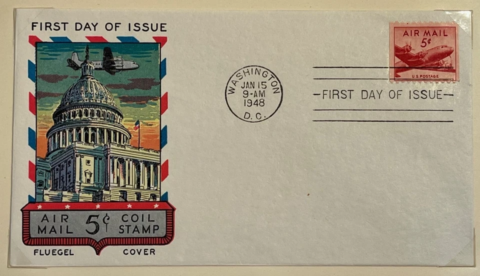 1948 5c DC-4 Coil Stamp C37 First Day Covers (2 total) Art Craft and Fluegel - Image 2 of 3