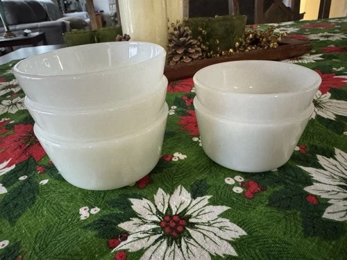 Set of 5 Milk Glass Custard Cups 3 Fire-King 6oz And  2 Glassbake 4oz