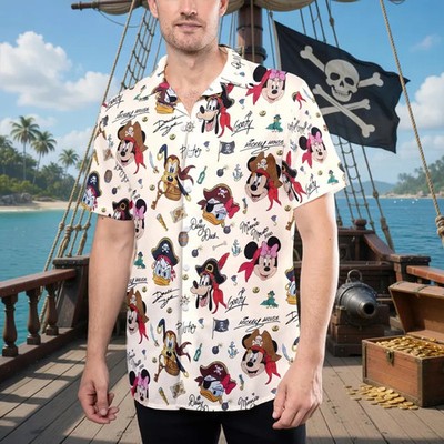 Disney Mickey And Friends Pirates Night White Cruise Summer Trip Hawaiian Shirt