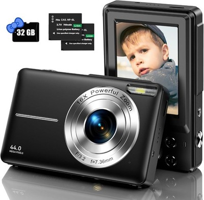 44MP Digitalkamera 16x Zoom HD Kompaktkamera mit 32GB SD-Karte & Akkus