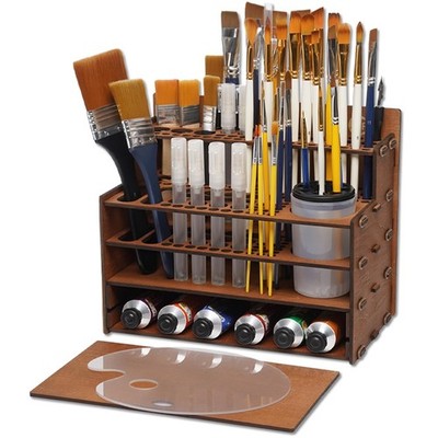 OPHIR Paint Brush Holder, 101 Holes Wooden Organizer with A Brown 