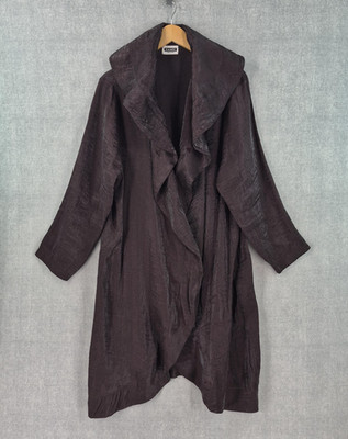 Damee Glam Swing Coat Large Brown Shimmer Satin Formal Evening Art Ruffle Collar