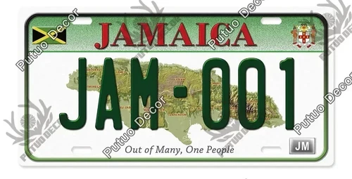 Vintage Jamaica License Plate Metal Tin Sign Flag Map Travel Garage Wall Decor