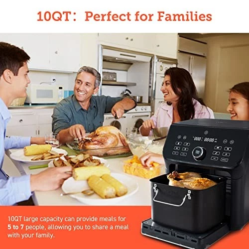 10 Qt Air Fryer Toaster Oven Combo with 14-in-1 Functions for Family Cooking