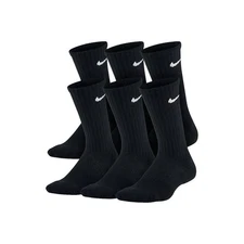 Nike Boy's 6 Pack Everyday Cushioned Crew Socks Black Size Small 3y-5y Shoe NEW!