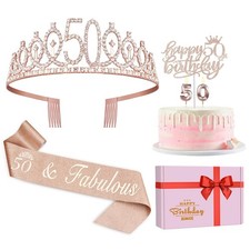 50th Birthday Decorations for Women, Including 50th Birthday Sash and Crown, ...