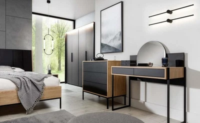 Schminktisch mit Spiegel Schwarz Konsolentisch Tisch Holz Spiegel Schlafzimmer - Bild 1 von 4