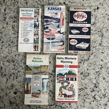 VTG LOT 5 - 1950s-1960s Gas & Oil Road Maps MN KS NE CO ID MT WY Sinclair Royal