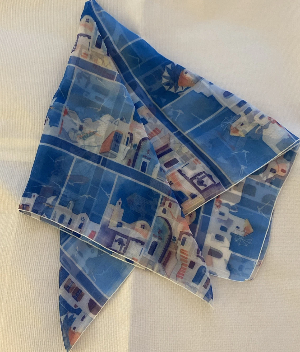 Ifasma Chiffon Scarf Made In Greece with Design of Santorini Rectangle 24"x25"