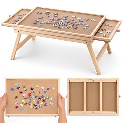 Small Puzzle Board with Legs 16.5 x 13 Inch Portable Puzzle Table with 2 Draw...