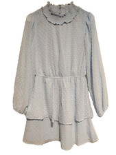 Crystal Doll Medium Blue Dress Tiered High Collar Cottagecore Feminine Ruffles