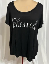 Blessed Black Loose Flowy Tunic Shirt 3X Dirtee Laundry Brand Scoop High Low Hem