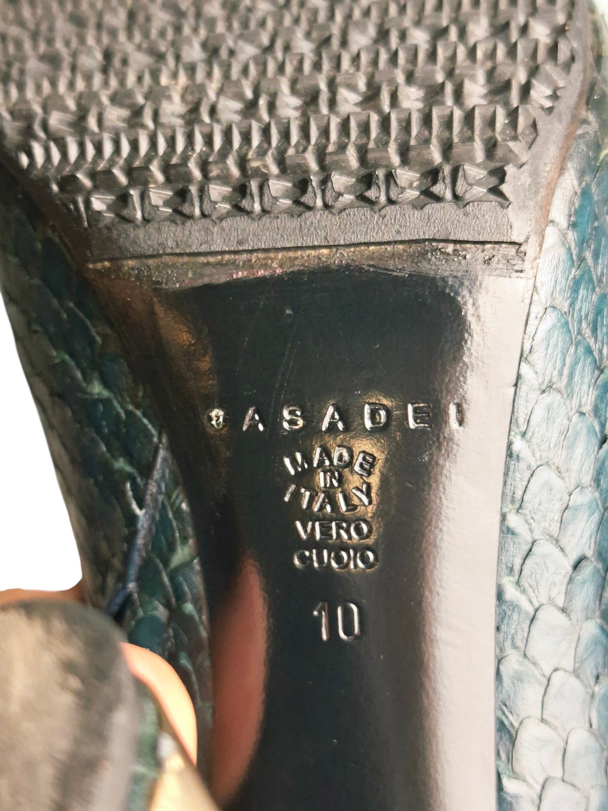 Casadei Emerald Green Python Print Leather Ankle … - image 4