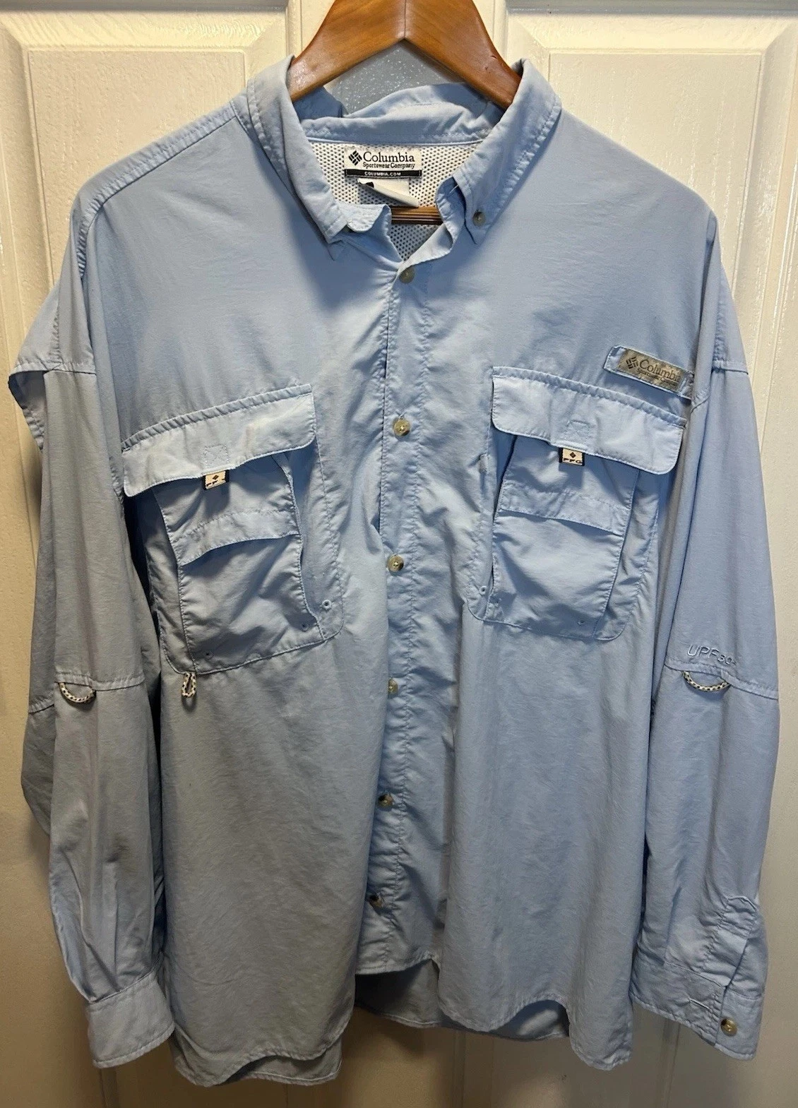 Columbia PFG Shirt Mens XXL Baby Blue Long Sleeve Button Up Fishing Ventura