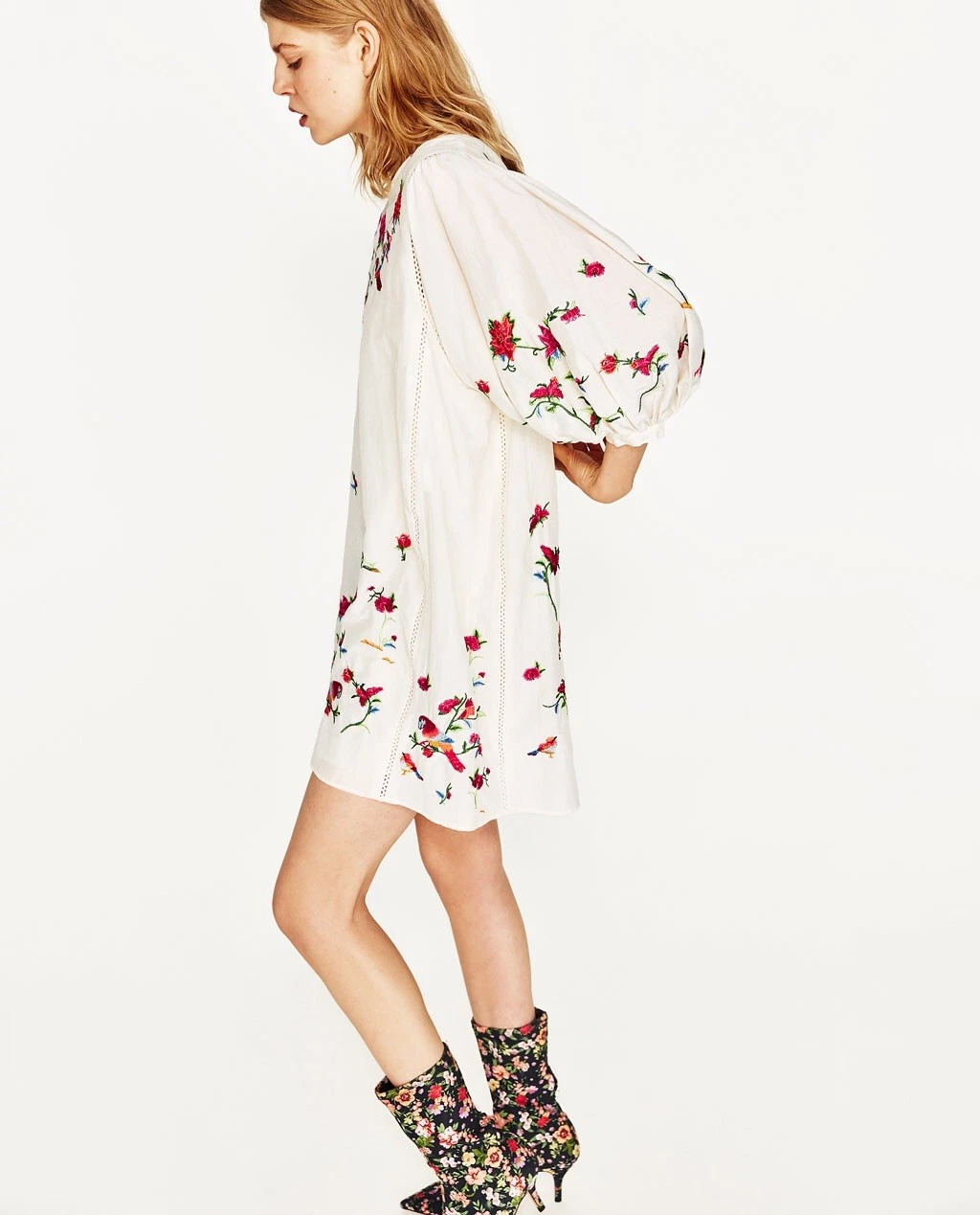 OFF WHITE abito donna zara avorio ecrù bianco sporco ricamato floreale taglia XS prezzo di listino 59 99